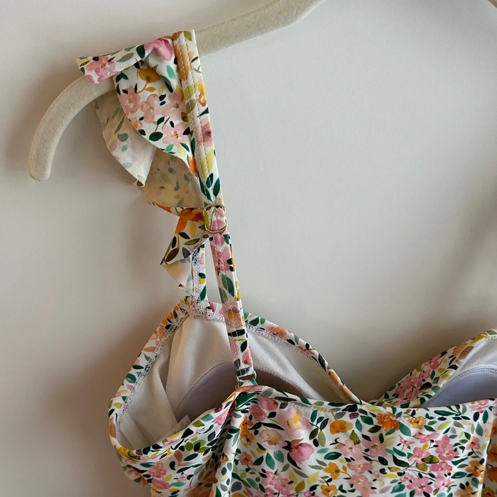 Kona Sol Floral Ruffle One-Piece Swimsuit